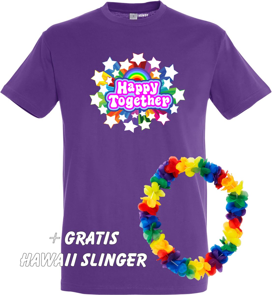 T-shirt Happy Together Stars | Toppers in Concert 2022 | Toppers kleding shirt | Flower Power | Hippie Jaren 60 | Paars | maat 5XL